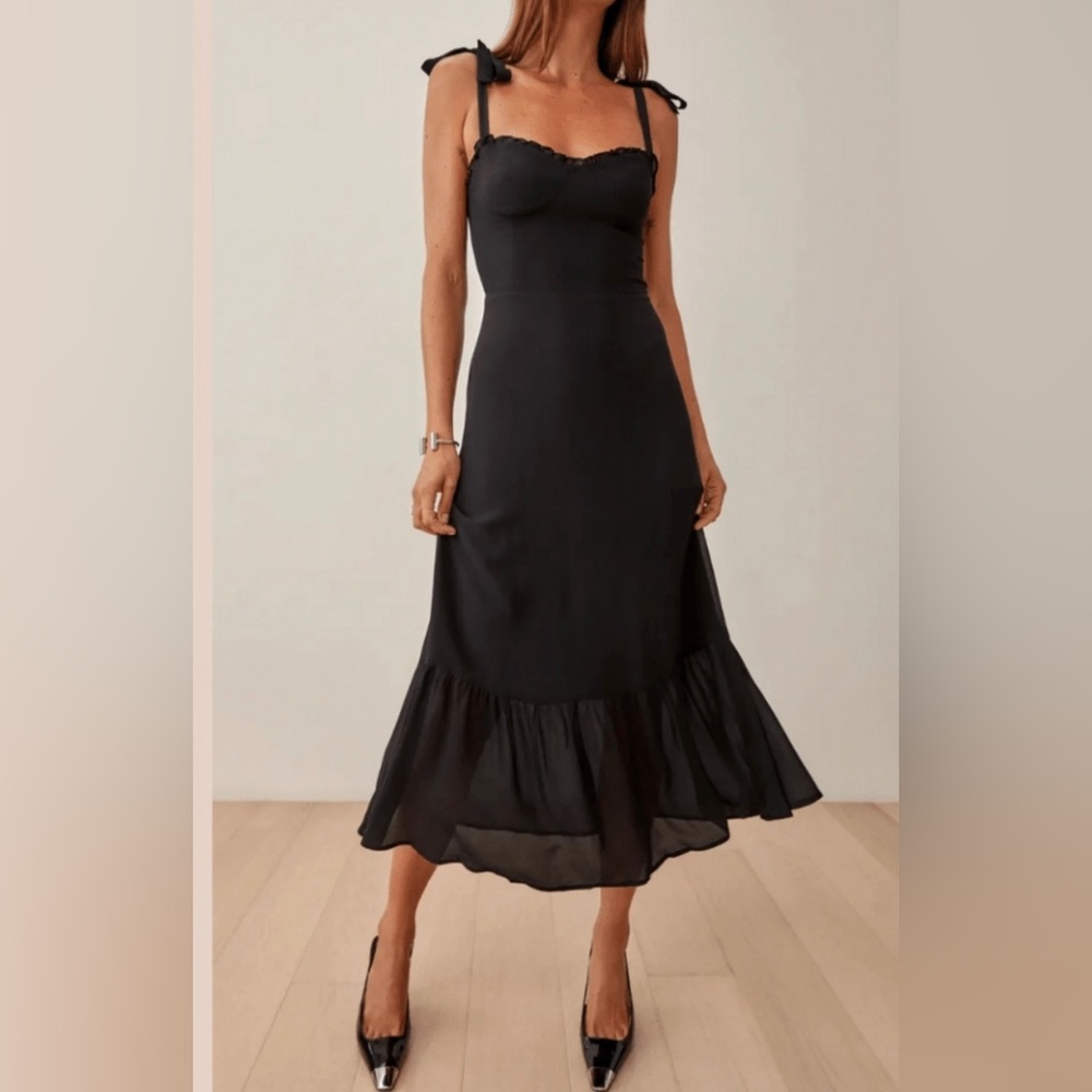 COPY - Reformation Black Nikita Midi Dress Adjustable Tie Straps